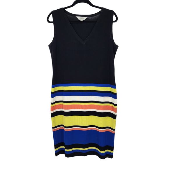 Misook Sleeveless V-Neck Black Top Bottom Striped Dress Size Medium - Picture 1 of 4